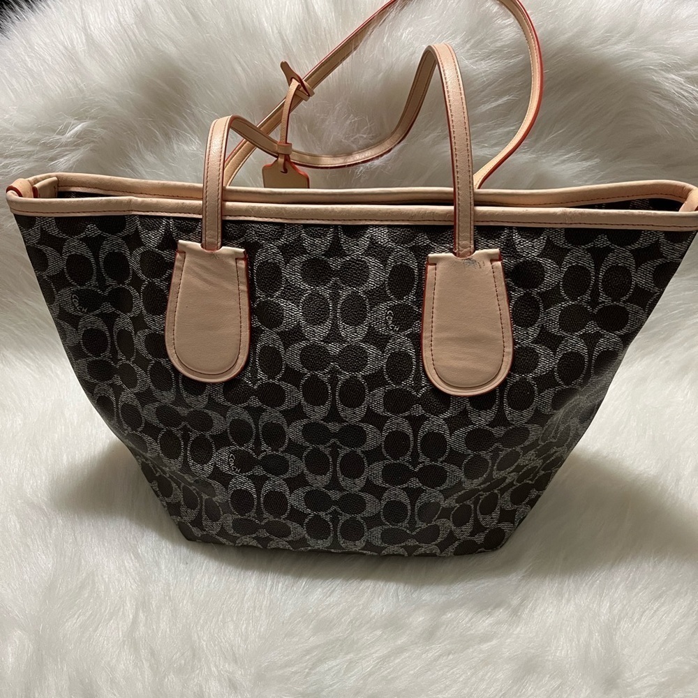 Coach Taxi Tote Bag Brown Signature Logo Canvas w/ Leather Trim- With Dust Bag - Picture 1 of 5
